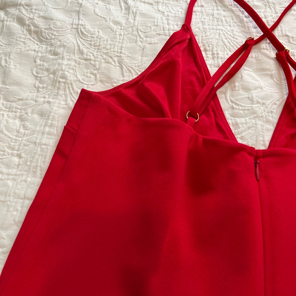Express Deep V Red Jumpsuit - Picture 6 of 7